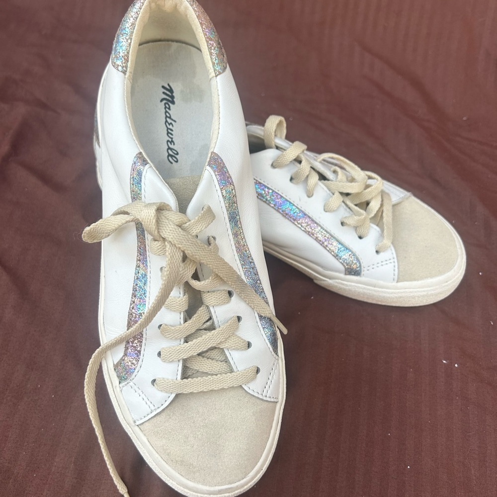 Madewell Women's White and Tan Sneakers with Iridescent Accents